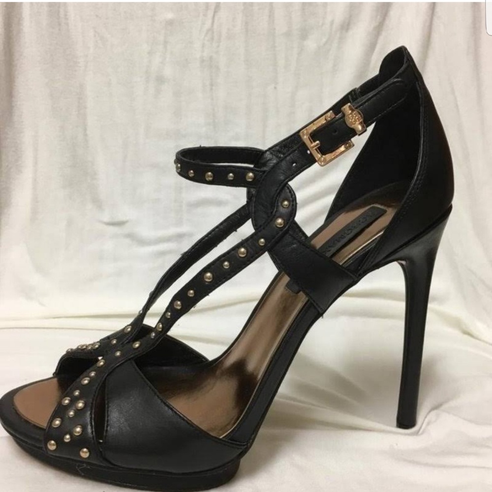 BCBGMaxazria Forrester Bk leather rose gold studs
